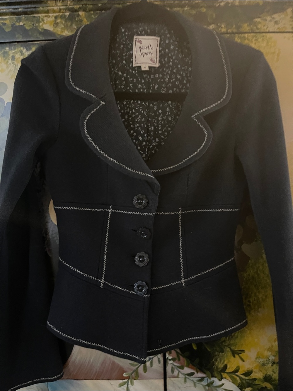 Nanette Lepore Black Jacket with White Topstitching